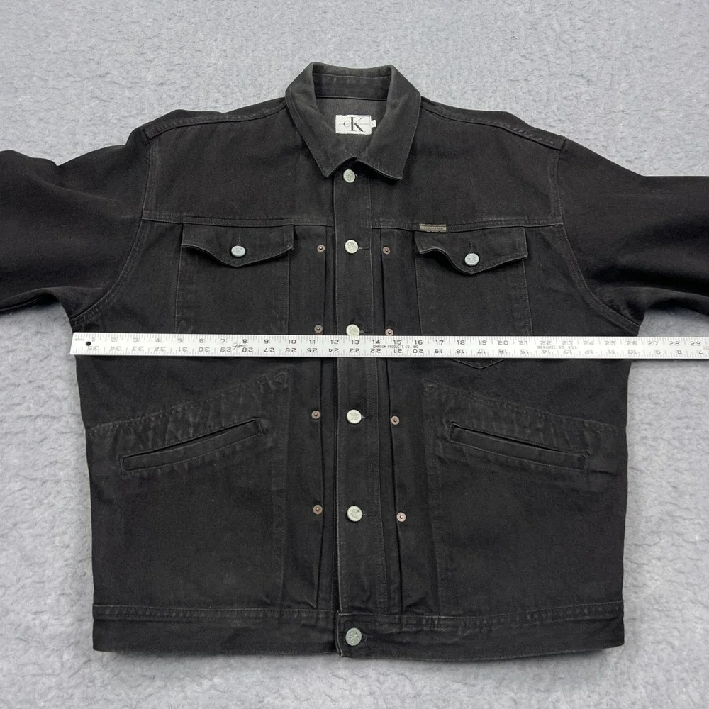 VTG Calvin‎ Klein Jean Jacket Men's Large Black Denim Trucker Hand Pockets USA